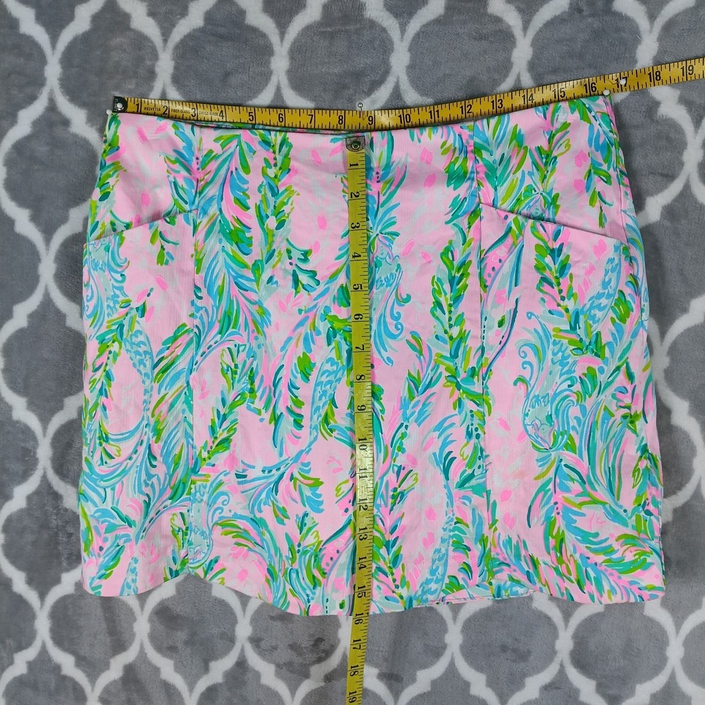 Lilly Pulitzer Skirt Skort Women Size 10 Pink Green Scalloped Hem Pockets Resort - Picture 5 of 14